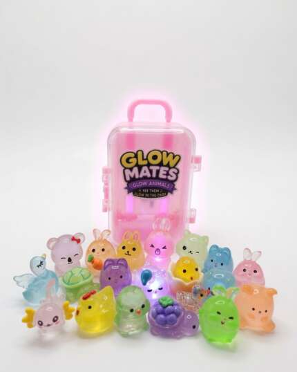 Glow Mates Glow in the Dark Animals – Cute Collectible Toy set in Carry Case - pink