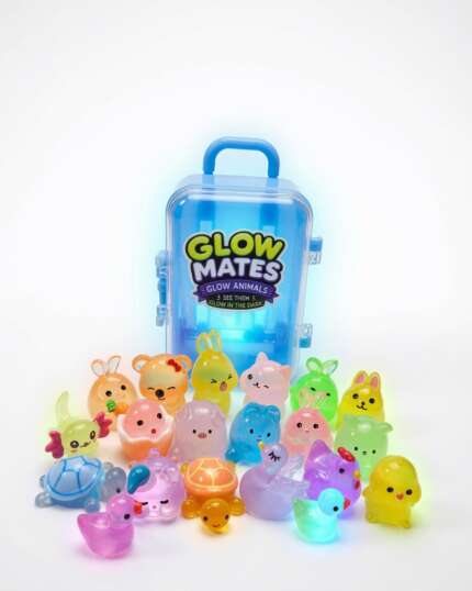 Glow Mates Glow in the Dark Animals – Cute Collectible Toy set in Carry Case