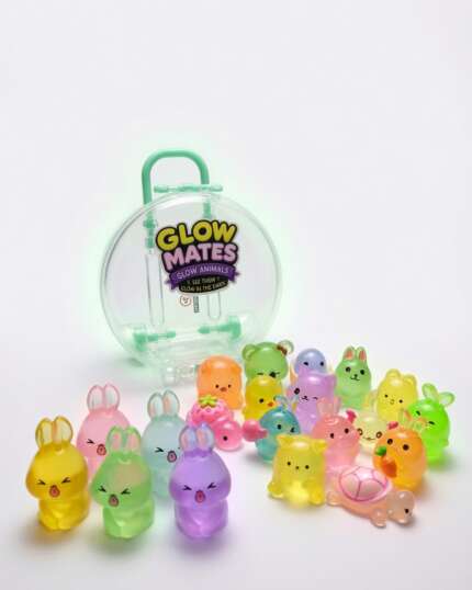 Glow Mates Animal Adventure Set– Cute Collectible Toy Set in Transparent Round Carry Case