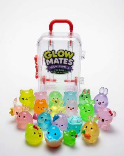 Glow Mates Glow in the Dark Animals – Cute Collectible Toy set in Transparent Carry Case
