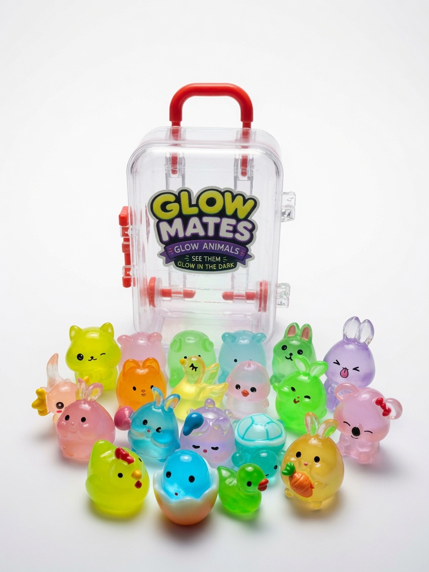 Glow Mates Glow in the Dark Animals – Cute Collectible Toy set in Transparent Carry Case