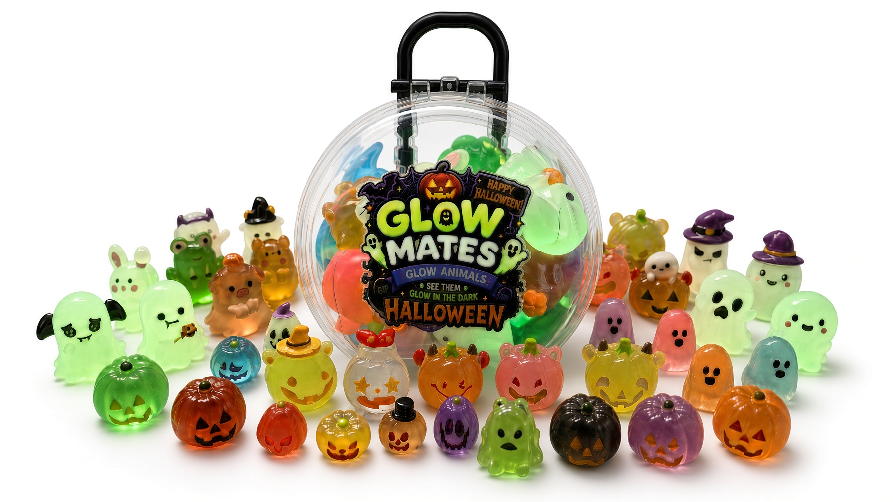 Halloween Glow Mates Glow in the Dark Animals – Cute Collectible Toy set in Blue Carry Case - Image 2