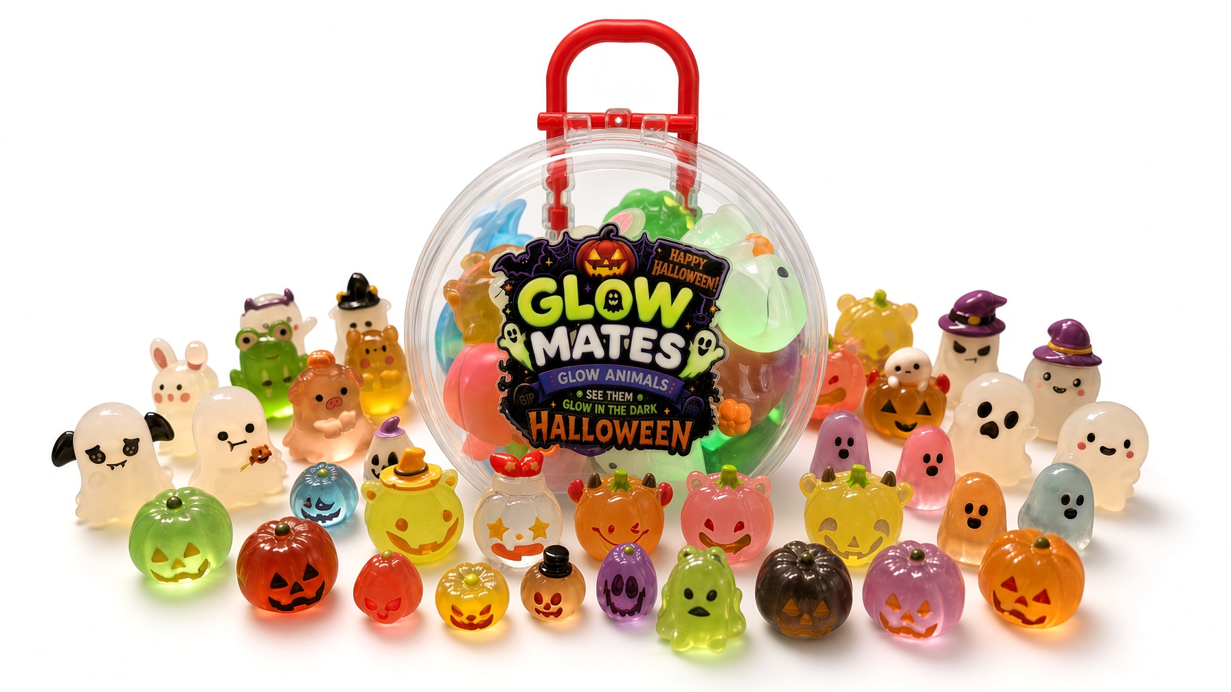 Halloween Glow Mates Glow in the Dark Animals – Cute Collectible Toy set in Red Carry Case - Image 2