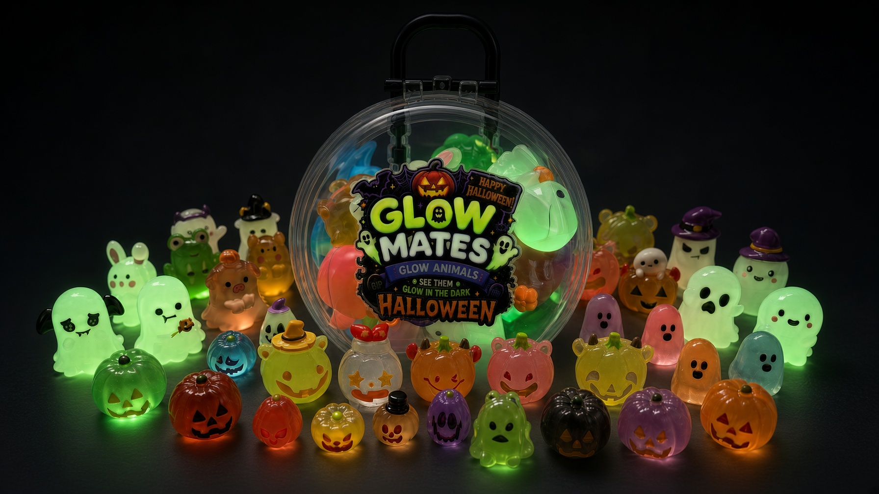 Halloween Glow Mates Glow in the Dark Animals – Cute Collectible Toy set in Blue Carry Case - Image 3