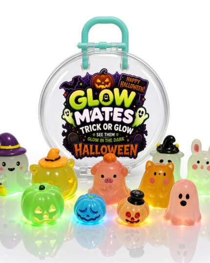 Halloween Glow Mates Glow in the Dark Animals – Cute Collectible Toy set in Blue Carry Case