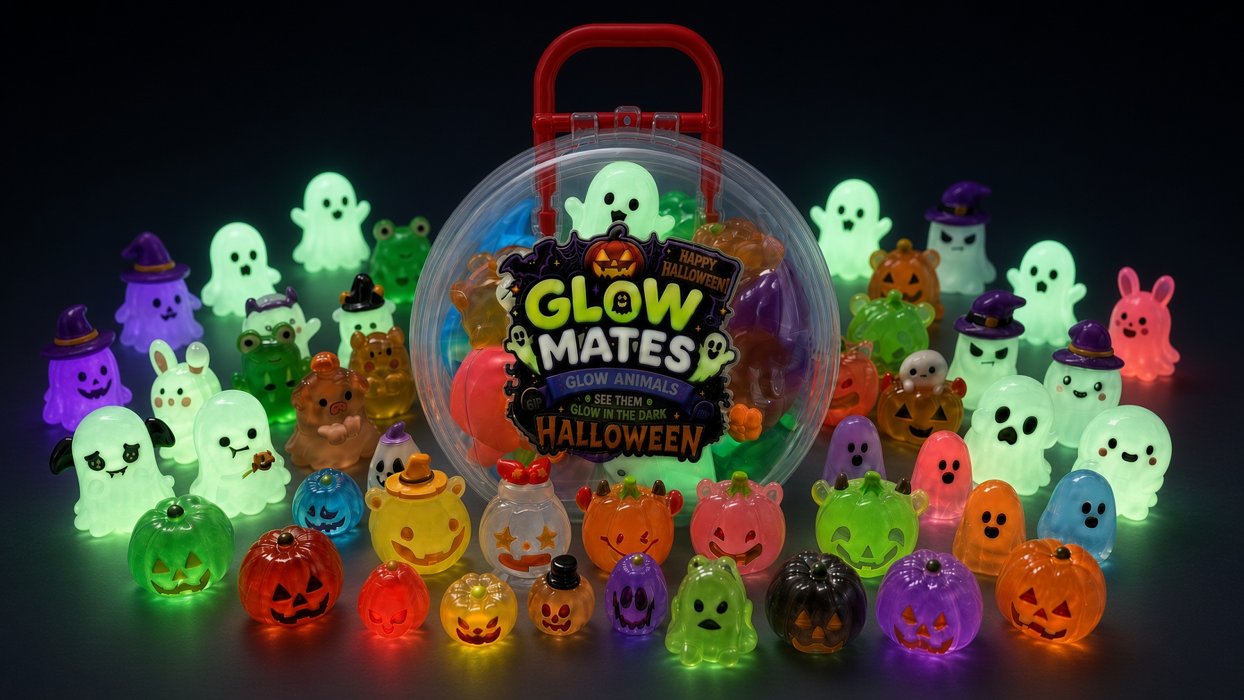 Halloween Glow Mates Glow in the Dark Animals – Cute Collectible Toy set in Red Carry Case - Image 3
