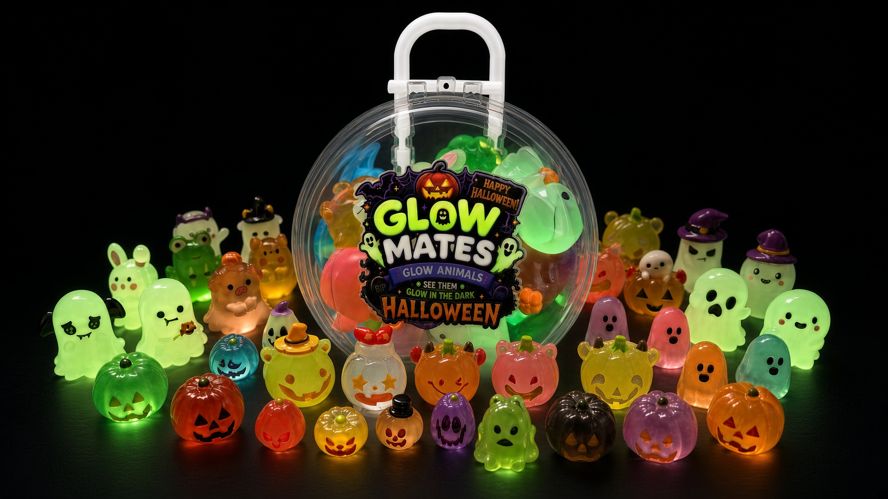 Halloween Glow Mates Glow in the Dark Animals – Cute Collectible Toy set in Pink Carry Case - Image 11