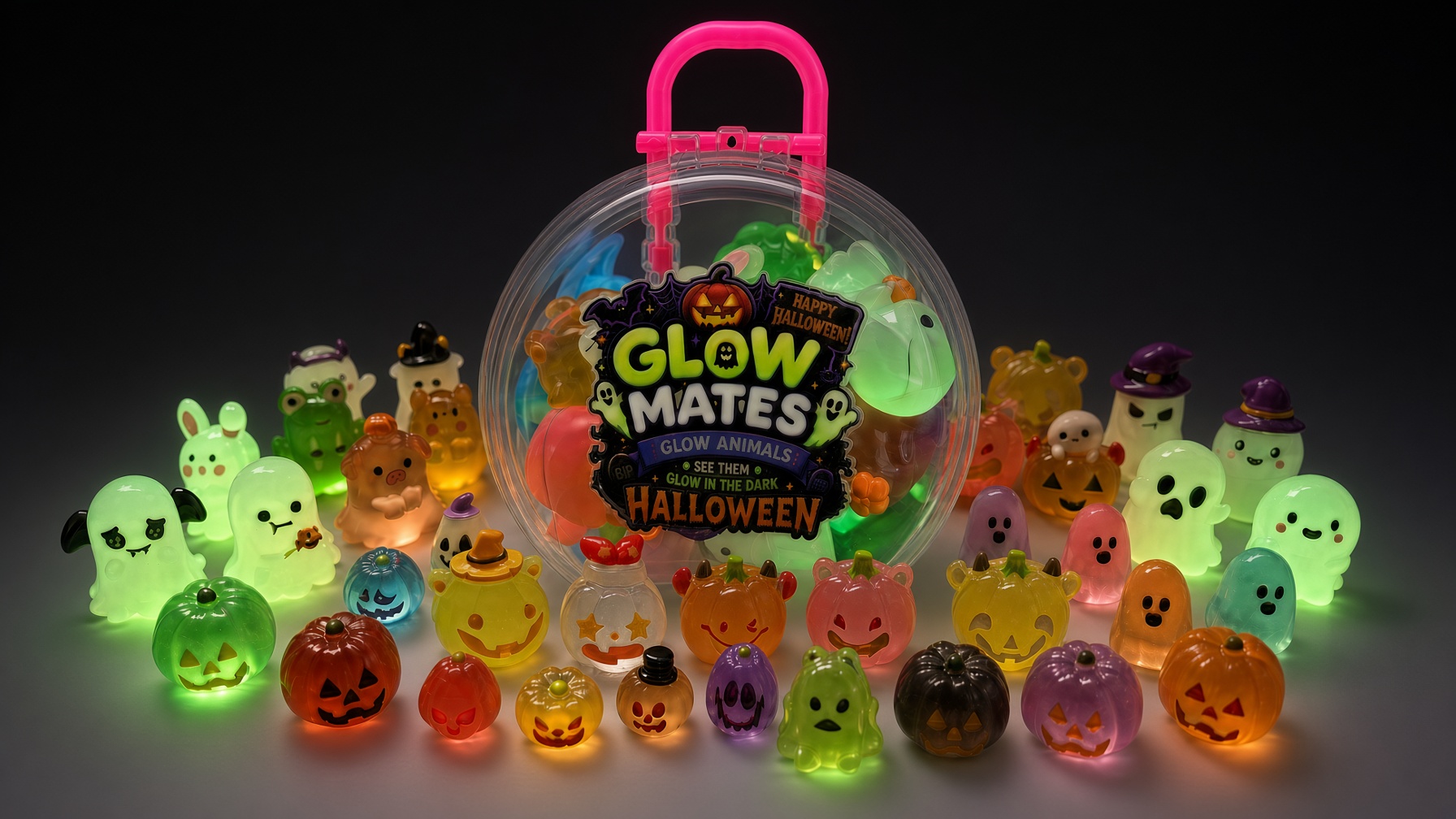 Halloween Glow Mates Glow in the Dark Animals – Cute Collectible Toy set in Indigo Carry Case - Image 3