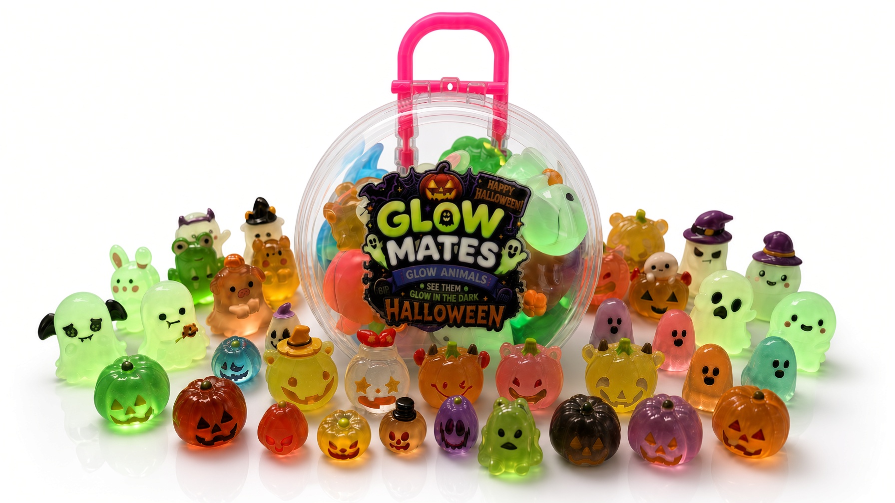 Halloween Glow Mates Glow in the Dark Animals – Cute Collectible Toy set in Indigo Carry Case - Image 2
