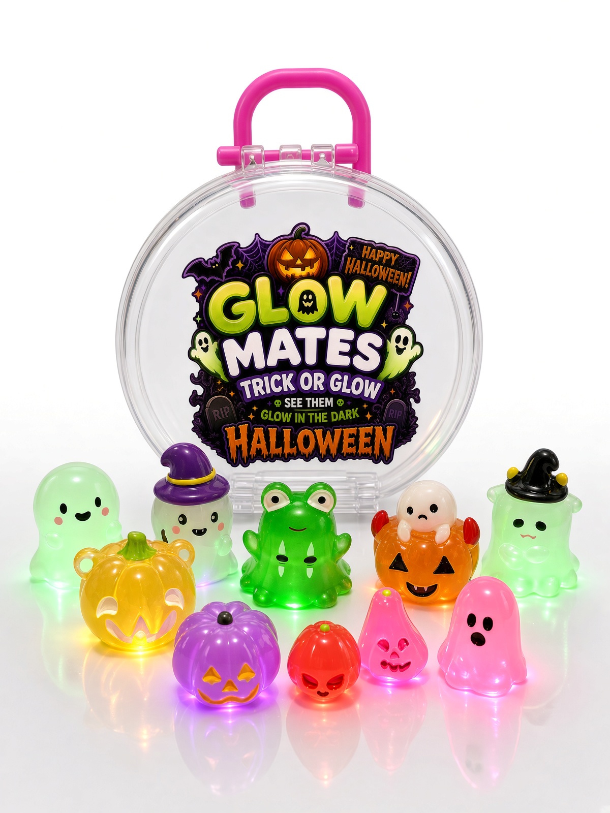 Halloween Glow Mates Glow in the Dark Animals – Cute Collectible Toy set in Indigo Carry Case